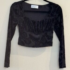 Painted Threads Floral Burnout Velvet Crop Top Puff Sleeve Cottagecore USA S